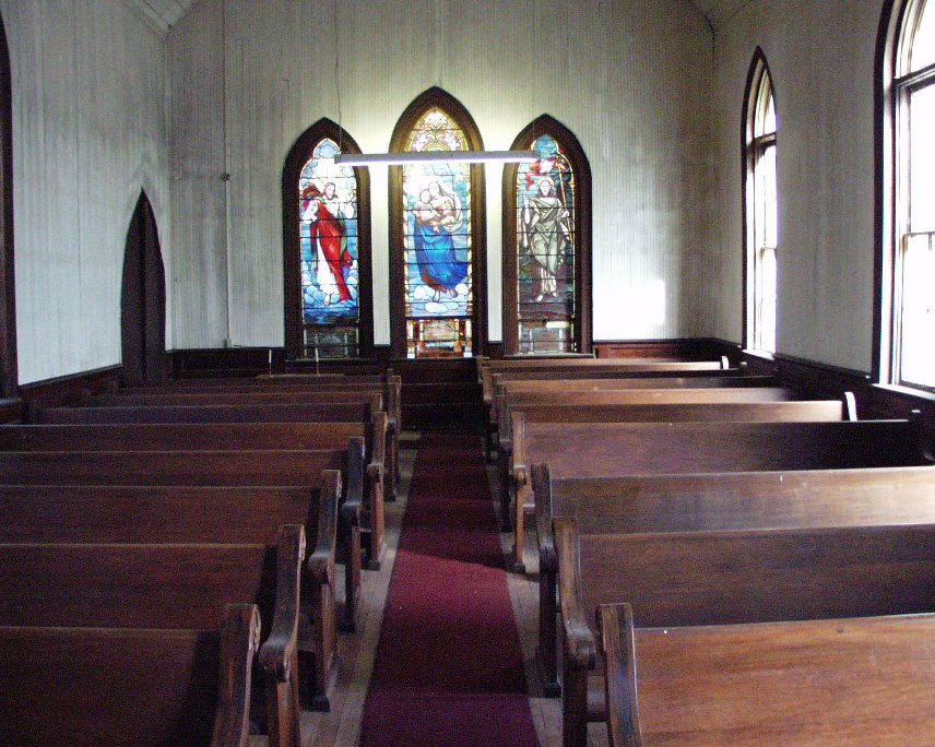 Interior and exterior views of St. Clement’s, which was built in 1876, show its deterioration. Many of the appointments inside, however, have been rescued for use by other parishes. Photos courtesy of the City of Vaiden, Mississippi.